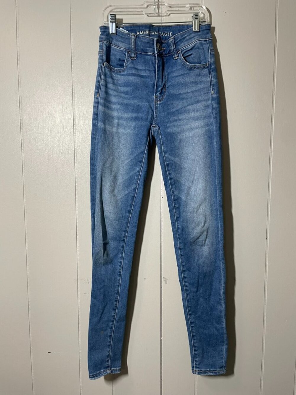 Straight leg blue jeans